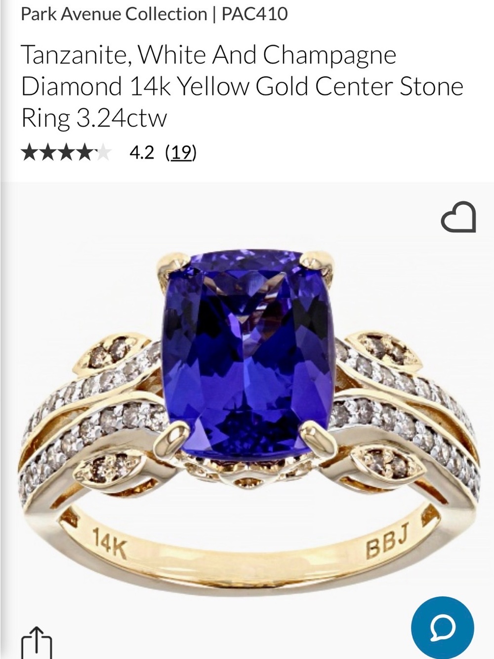 14K Yellow Gold Tanzanite and Diamond Ring - Deep Blue-Purple Center